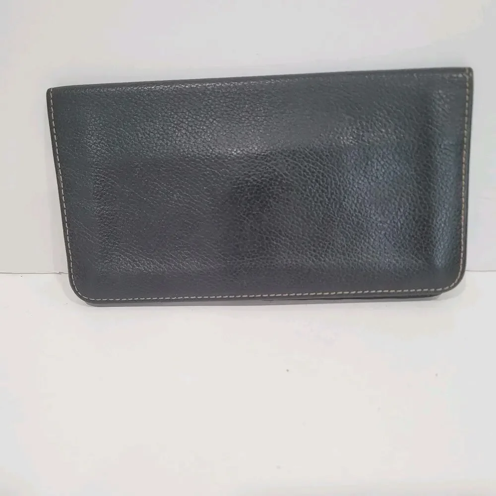 Dunhill Designer Card Bill Holder Wallet Black Bifold Pebble Leather Stitch Long