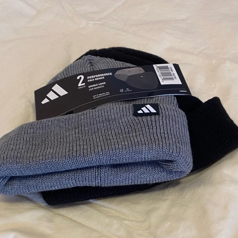 Adidas Dual Pack Black and Gray Beanies