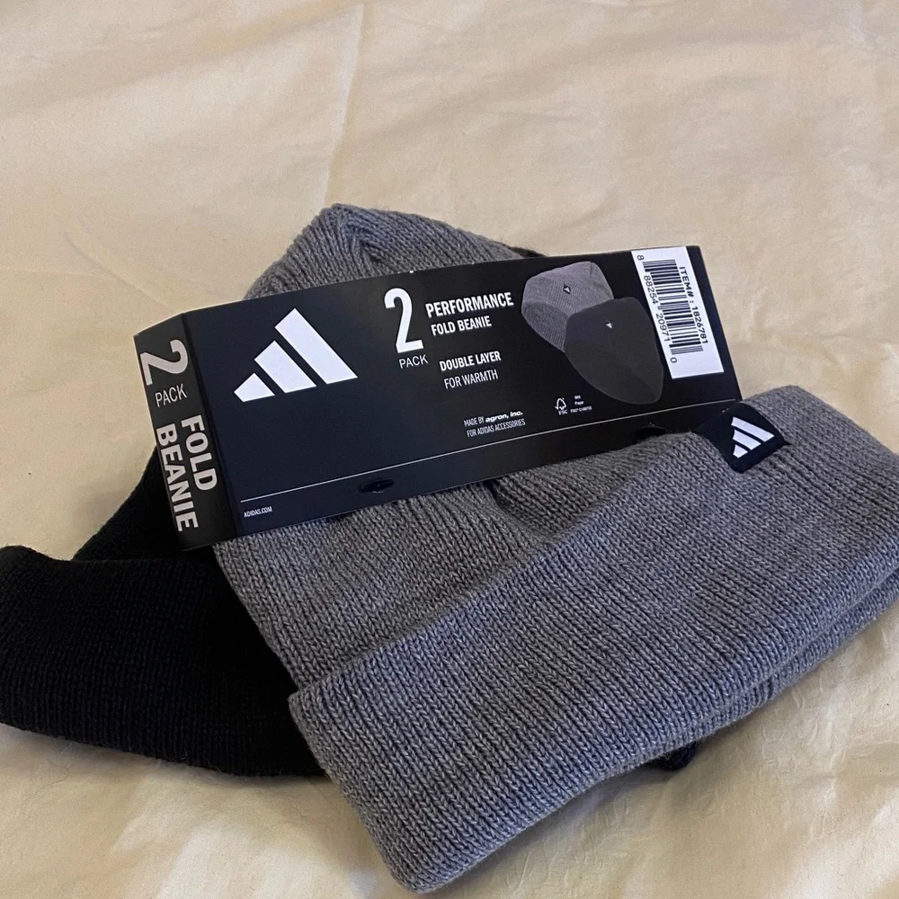 Adidas Dual Pack Black and Gray Beanies