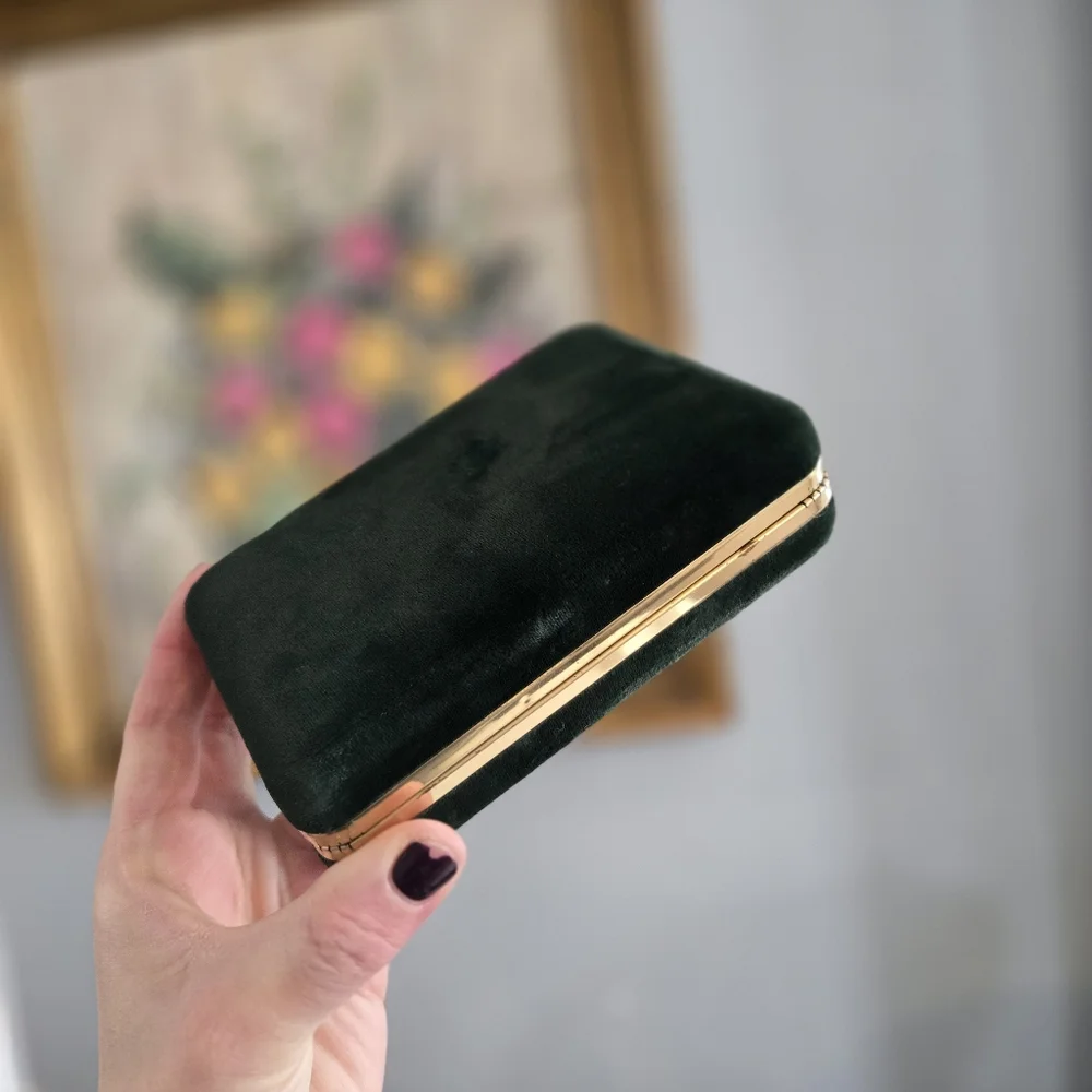 Green Velvet Hinged Travel Jewelry Box With Mirror