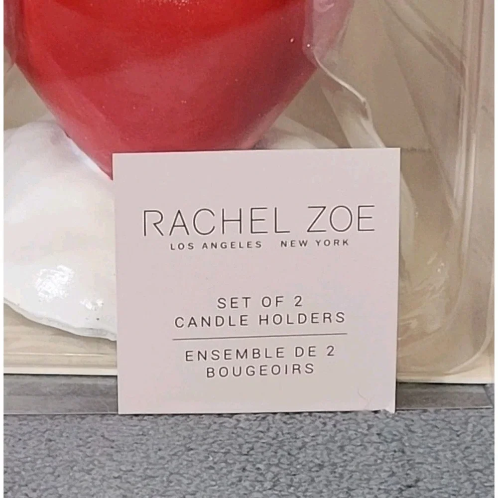 Rachel Zoe Set of‎ 2 Stacked Hearts Pink Red Candle Holders Valentines 8.5