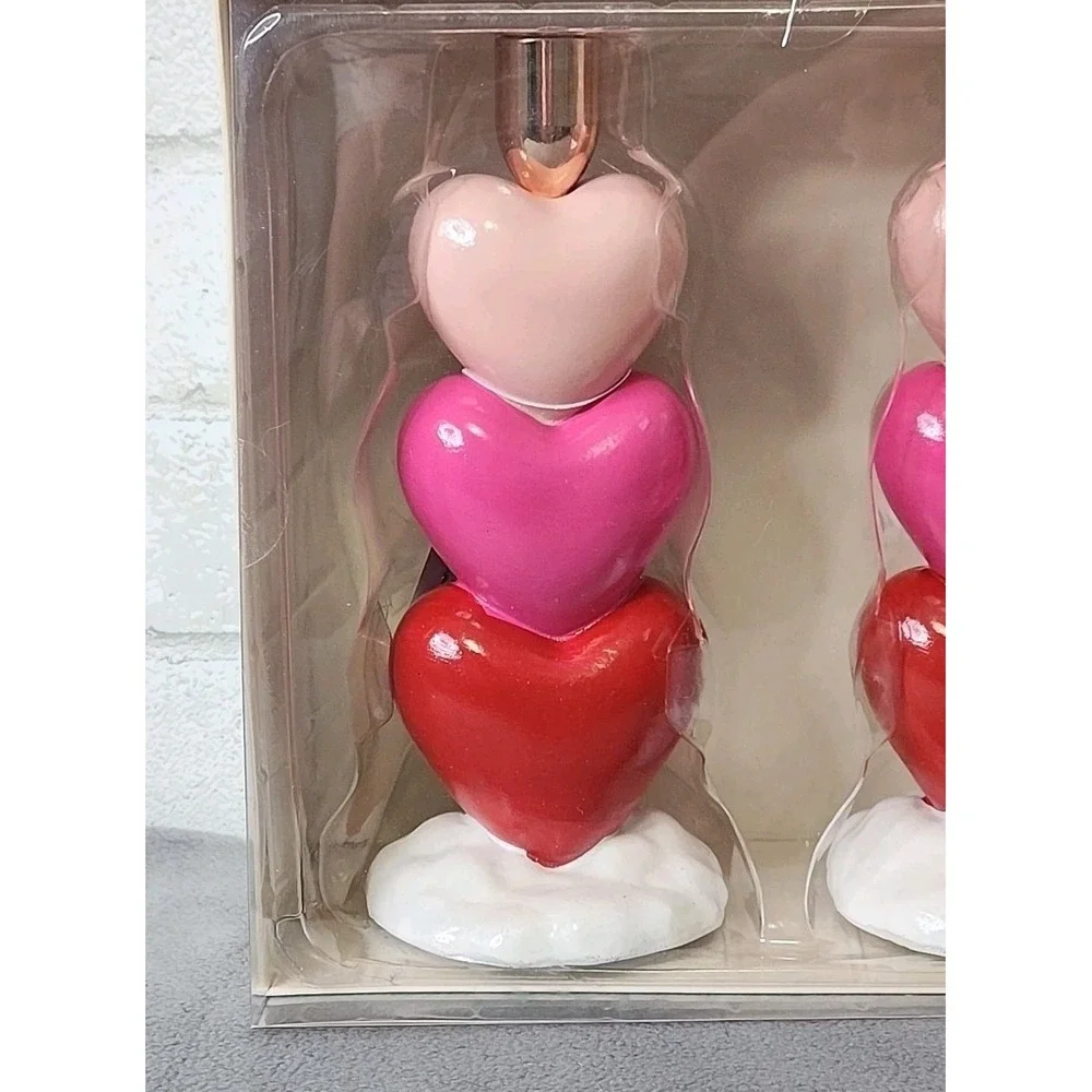 Rachel Zoe Set of‎ 2 Stacked Hearts Pink Red Candle Holders Valentines 8.5