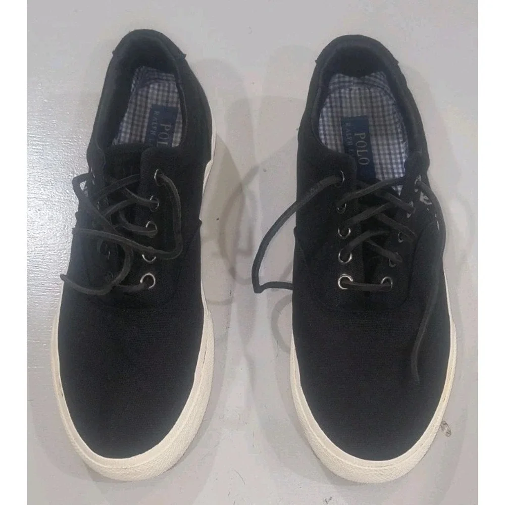 Polo Ralph Lauren Vaughn Canvas Suede Shoes Men's 10 D Boat Comfort Black
