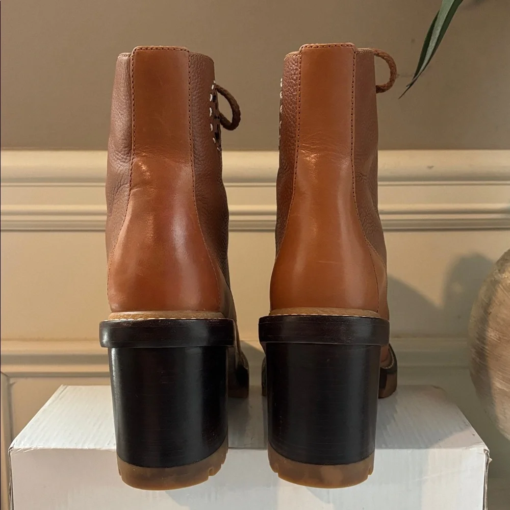 Tory Burch Brown Lace Up Leather Boots Size 7.5