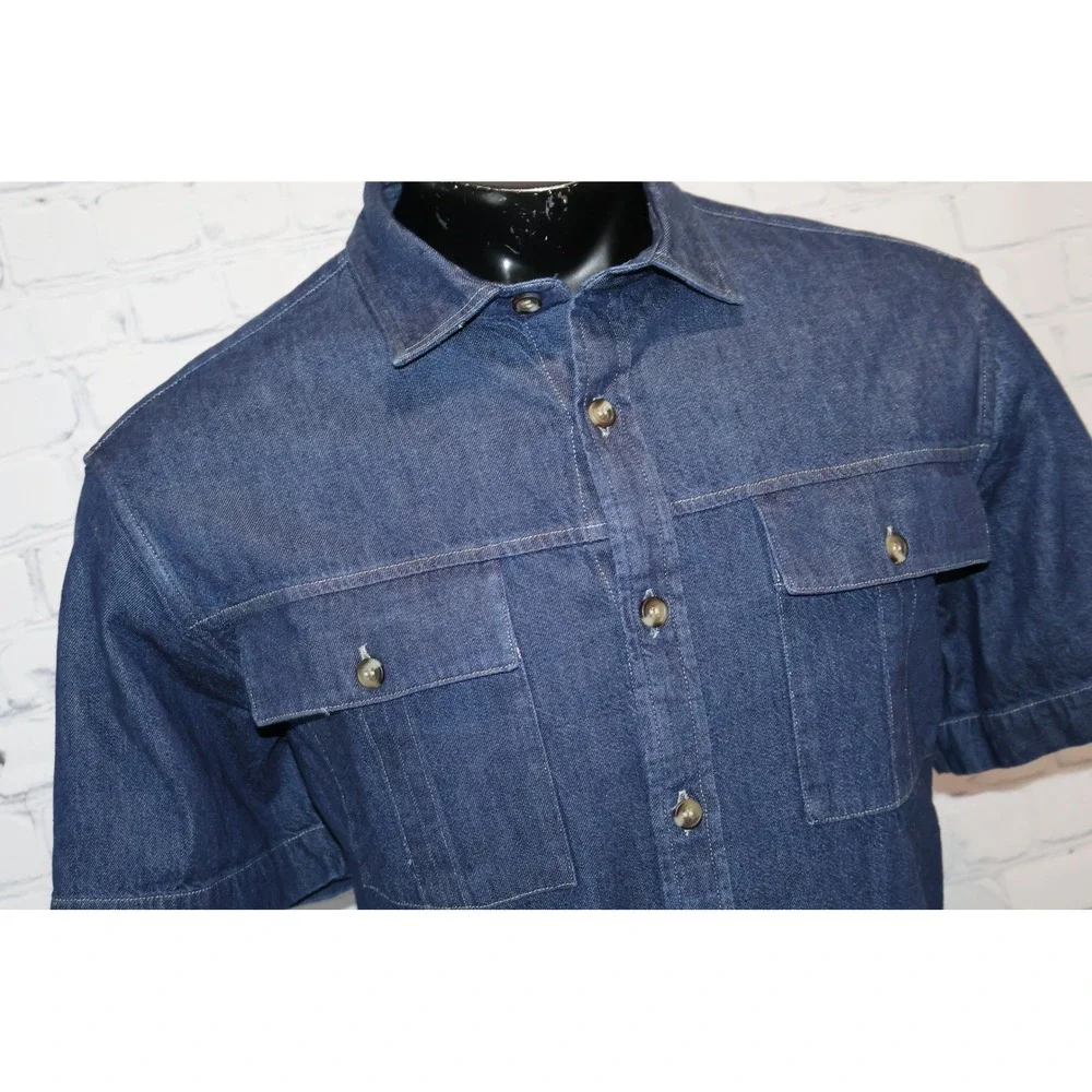 Banana Republic Denim Shirt Mens XL Blue Jean Short Sleeve Utility Workwear