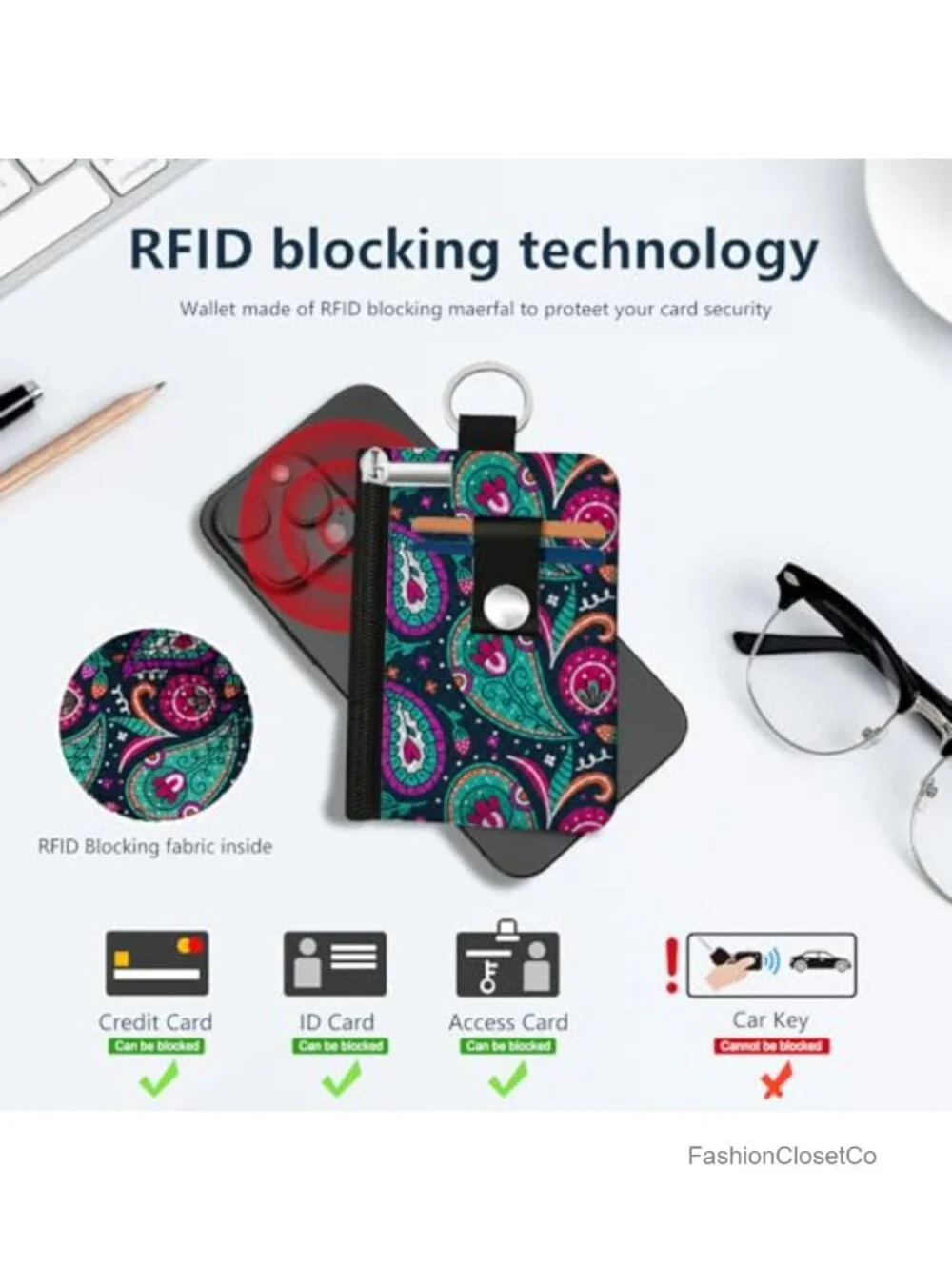 Mini Zip Card Case with Clear ID Window, RFID Blocking, Nylon Zipper Coin