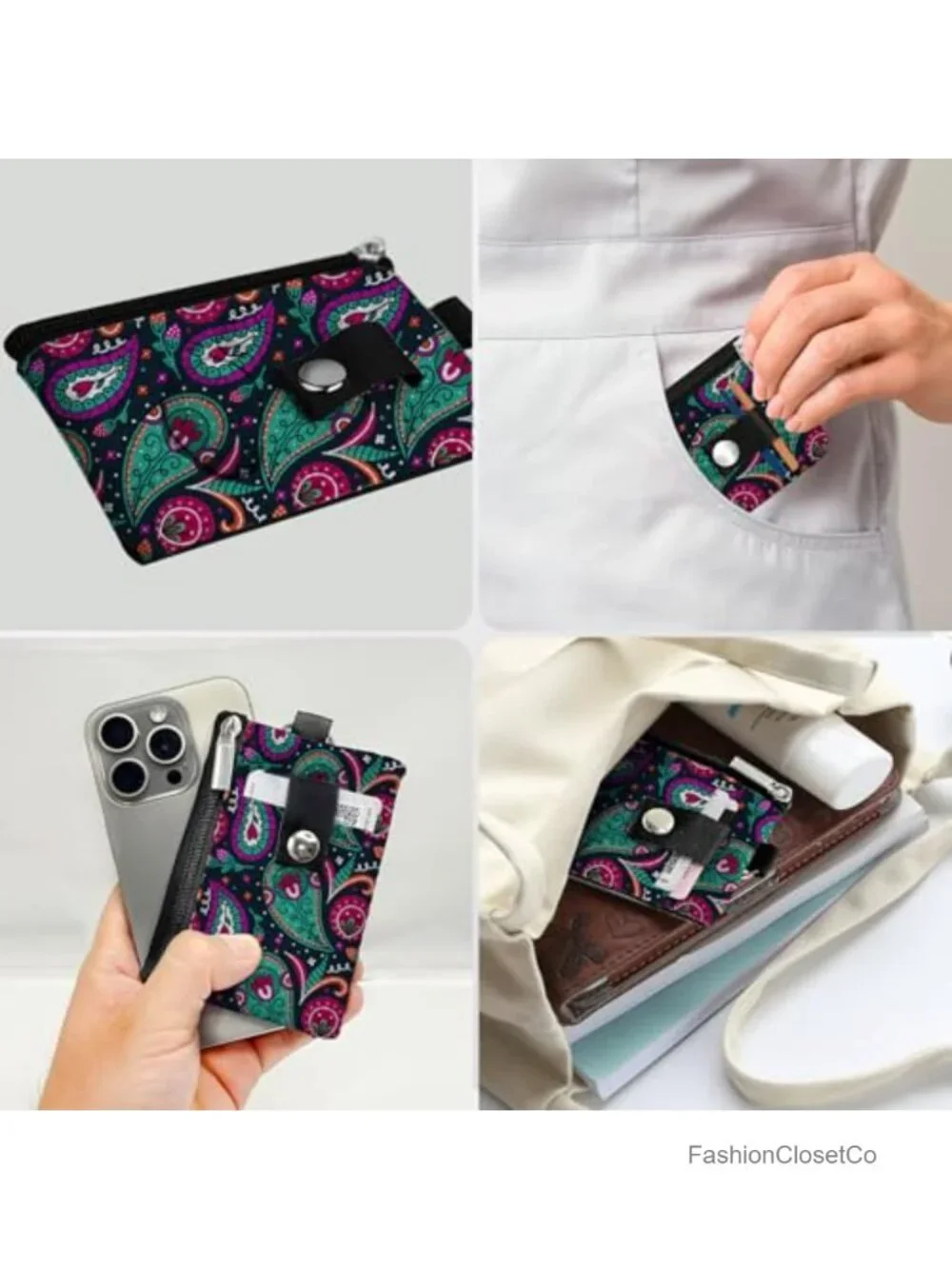 Mini Zip Card Case with Clear ID Window, RFID Blocking, Nylon Zipper Coin