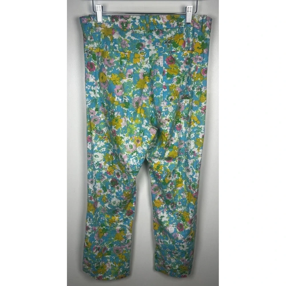 Zara Size 8 Floral Linen Blend Mini Flare‎ Cropped Trouser Pants Spring Beachy