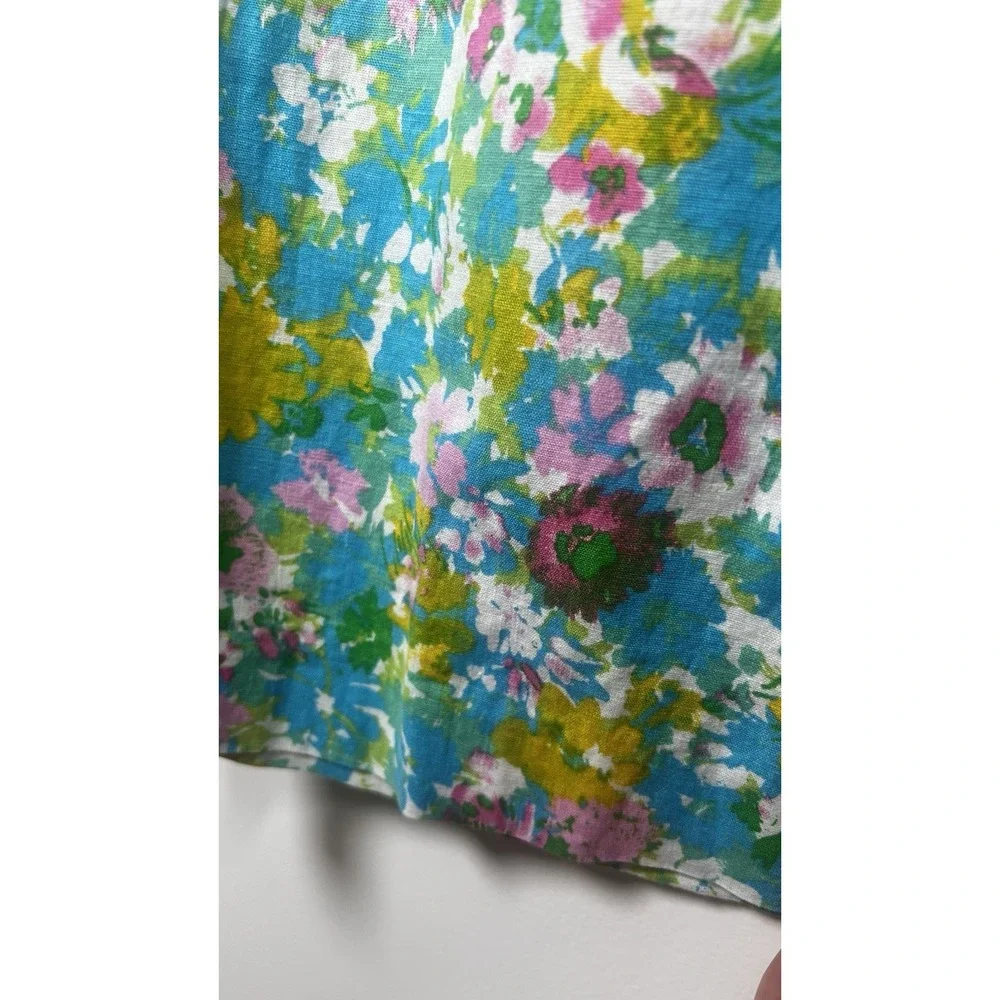 Zara Size 8 Floral Linen Blend Mini Flare‎ Cropped Trouser Pants Spring Beachy