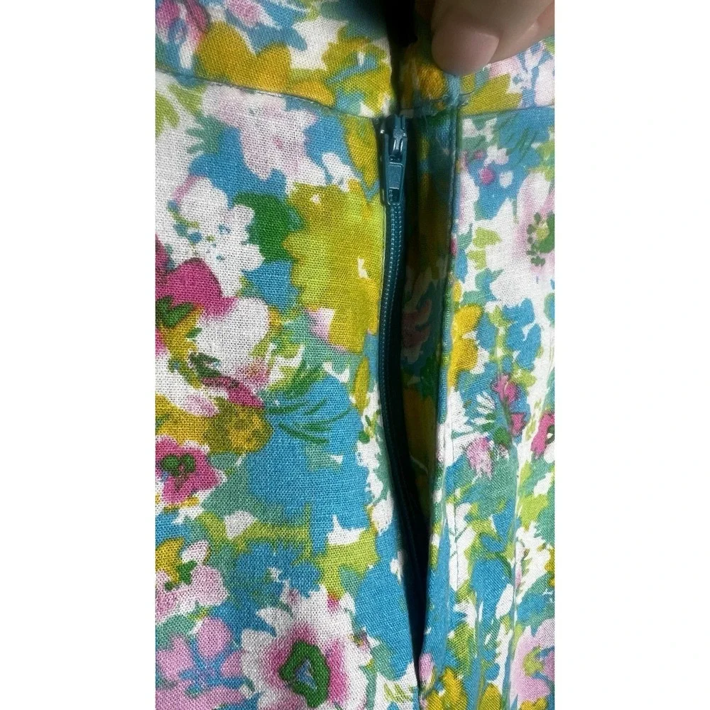 Zara Size 8 Floral Linen Blend Mini Flare‎ Cropped Trouser Pants Spring Beachy