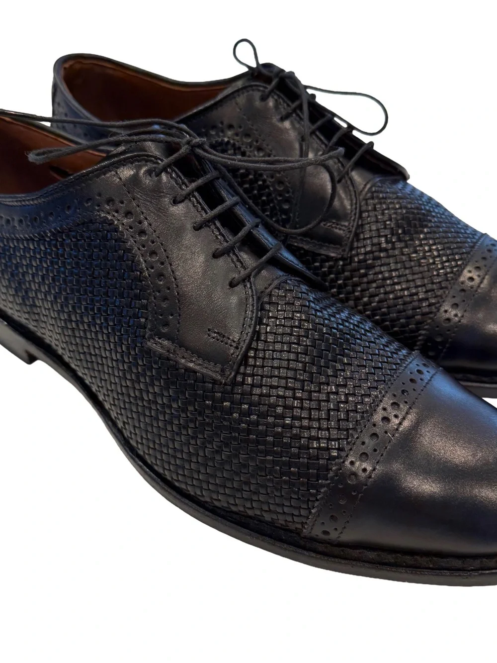 Allen Edmonds Shreveport Black Woven Leather Oxford Shoes Sz 10D EUC