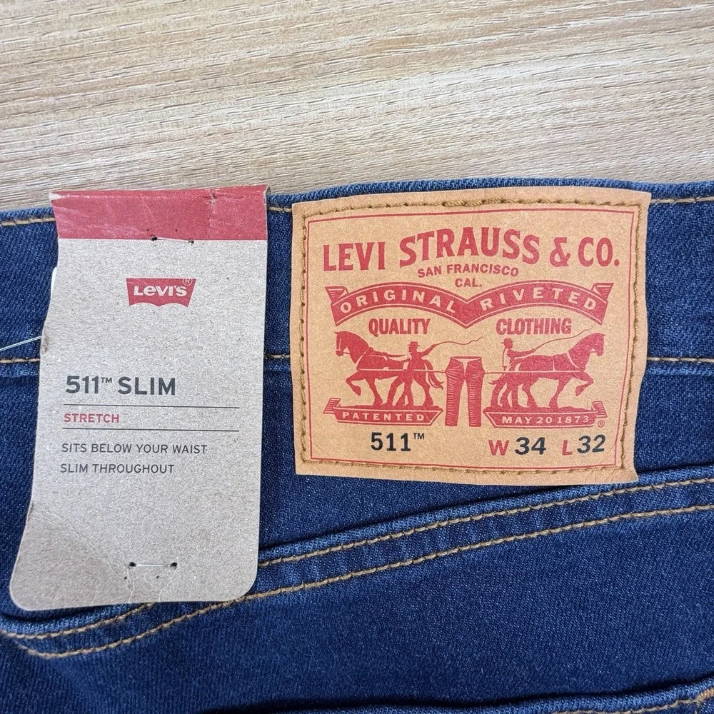 Levis 511 Slim Fit Jeans Slim Fit Stretch Jeans Blue Dark Wash 045113329 34x32