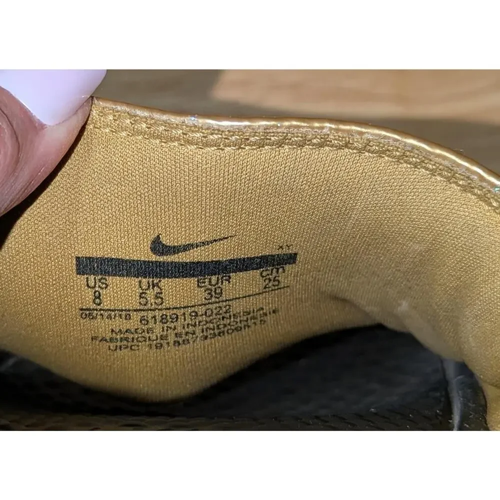 Nike Benassi JDI Slide Sandals Womens 8 Gold Glitter Logo Comfort Slip On