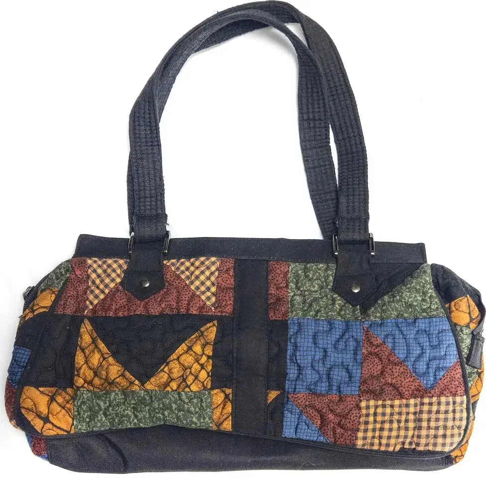 Donna Sharp Patchwork Quilted Handbag Black Multi OS Folk Tapestry