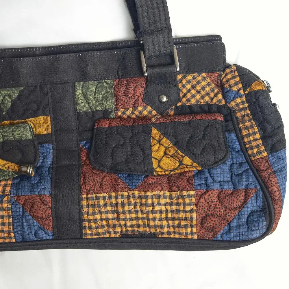 Donna Sharp Patchwork Quilted Handbag Black Multi OS Folk Tapestry
