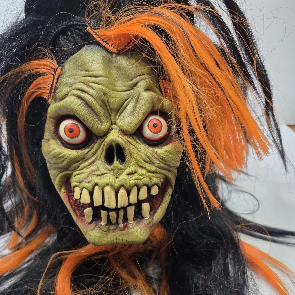 Vintage Halloween The Paper Magic Group Green Shrunken Head Mask Y2K Latex 2002