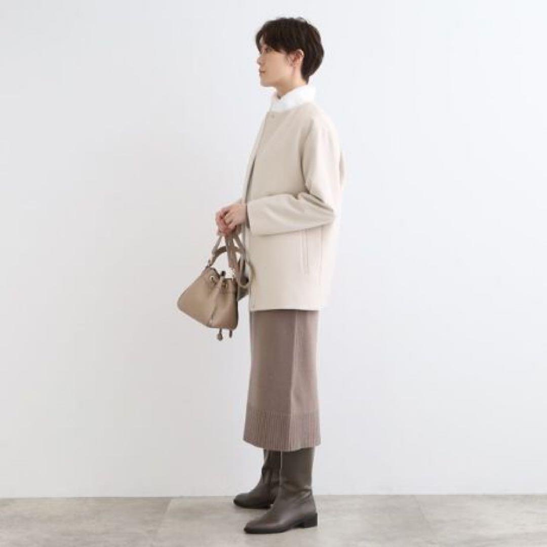 INDIVI Wool Elegant Collarless Mid-Length Coat Size 15 Original Price ¥40,000