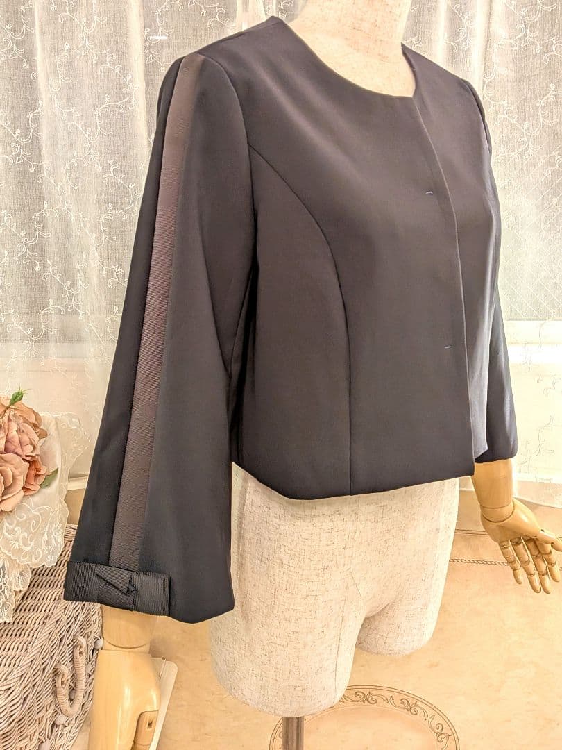 Pontoise Bolero Jacket 2, Sleeve Grosgrain Ribbon, Bell Sleeves, Black