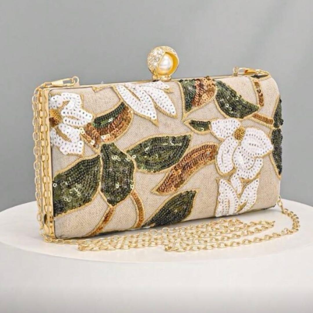 Embroidered Clutch Bag with Chain
